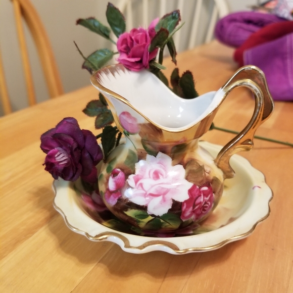 Enesco Vintage Hand Painted Pink Rose Mini Pitcher & Saucer Set Japan E1347 - Picture 10 of 10
